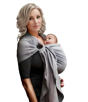 Cuddle'm Ring Sling Baby Carrier - Natural Cotton Front and Hip Baby Wrap Carrier for Infants and Toddlers 8-35 LB - Newborn Wrap Nursing Cover Baby Sling (A Shade of Gray)
