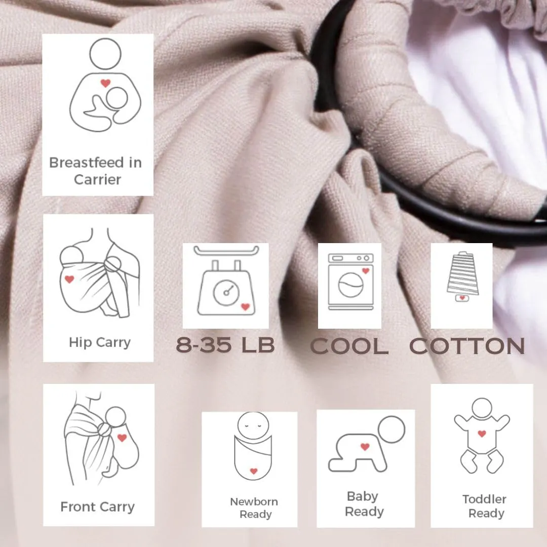 Cuddle'm Ring Sling Baby Carrier - Natural Cotton Front and Hip Baby Wrap Carrier for Infants and Toddlers 8-35 LB - Newborn Wrap Nursing Cover Baby Sling (A Shade of Gray)