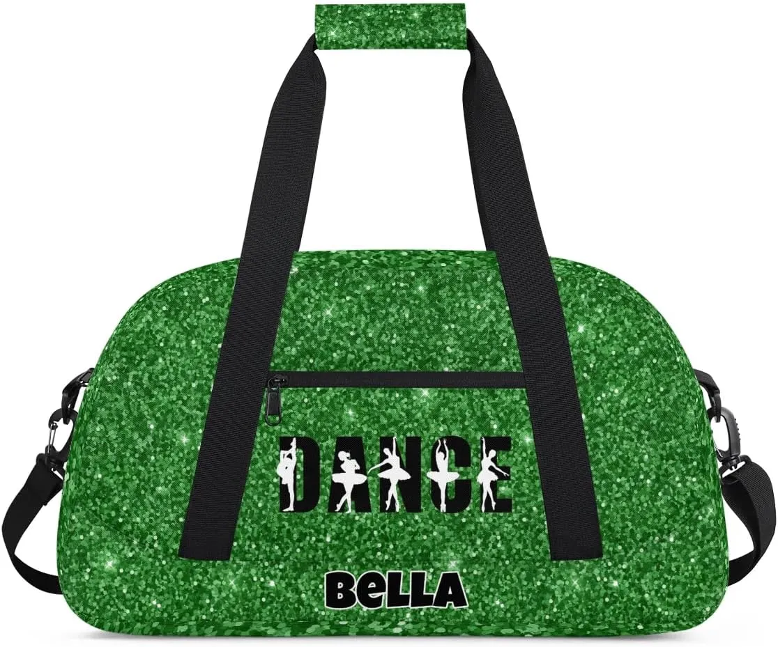Custom Dance Gym Bag Ballet Personalized Name Sport Duffel Bag for Girls Carry On Overnight Weekender Travel Bag Training Bags, Glitter Green