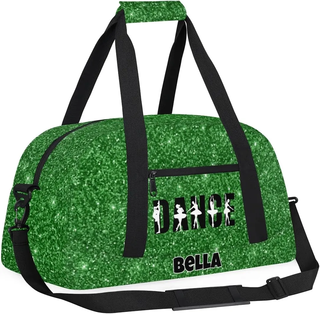 Custom Dance Gym Bag Ballet Personalized Name Sport Duffel Bag for Girls Carry On Overnight Weekender Travel Bag Training Bags, Glitter Green