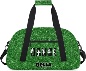 Custom Dance Gym Bag Ballet Personalized Name Sport Duffel Bag for Girls Carry On Overnight Weekender Travel Bag Training Bags, Glitter Green