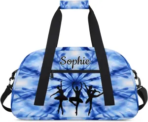 Custom Dance Gym Bags Ballet Personalized Name Sport Overnight Duffel Bags for Girls Weekender Travel Bag Carry On Training Bag, Blue Tie Dye Print