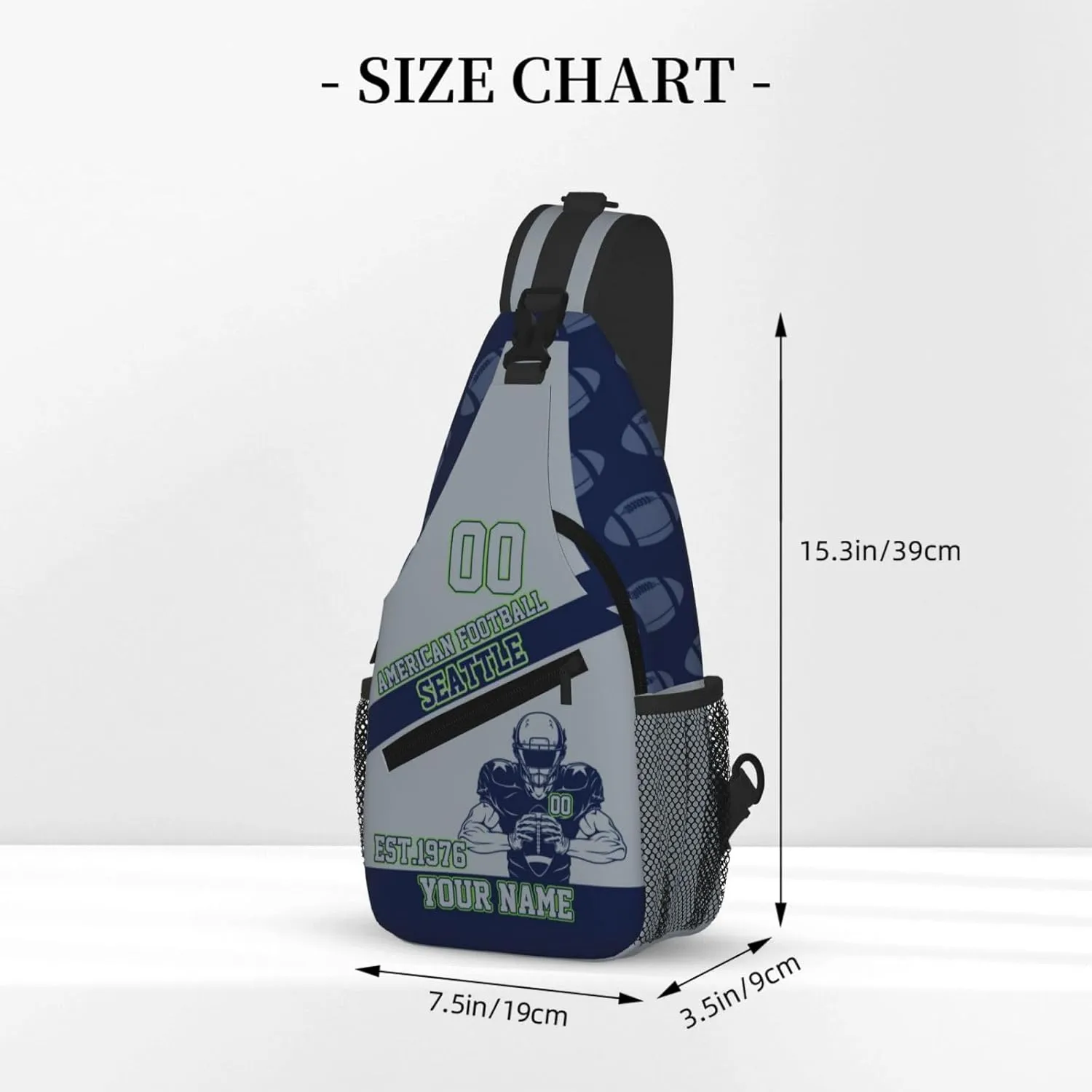 Custom Football Sling Bag Seattle Style Crossbody Bags Personalized Name And Number Shoulder Backpack Lightweight Chest Pack for Sports/Travel/Gifts