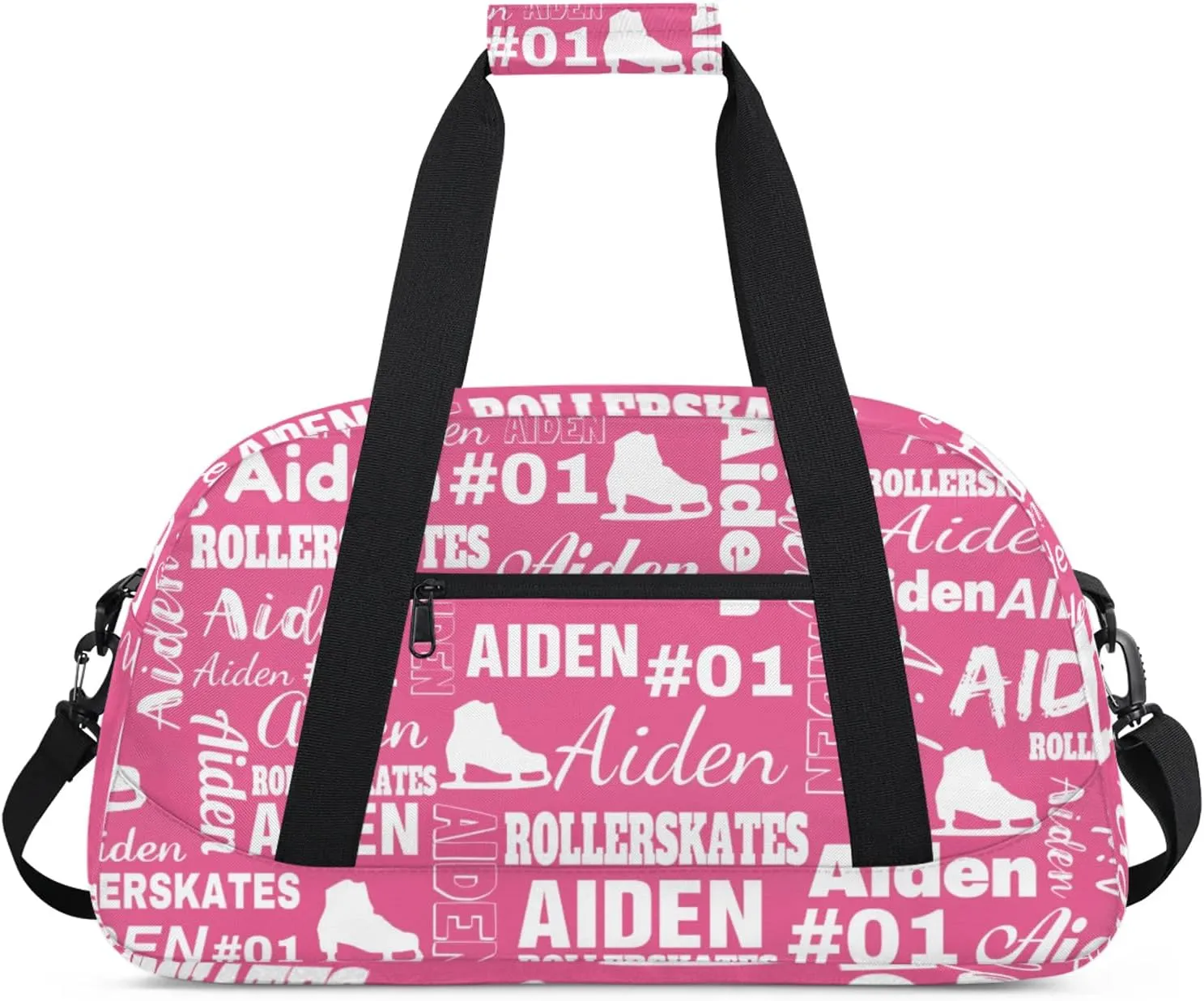Custom Name Roller Skates Duffle Bag Personalized Number Sports Gym Bags Weekender Overnight Training Bag, Light Pink