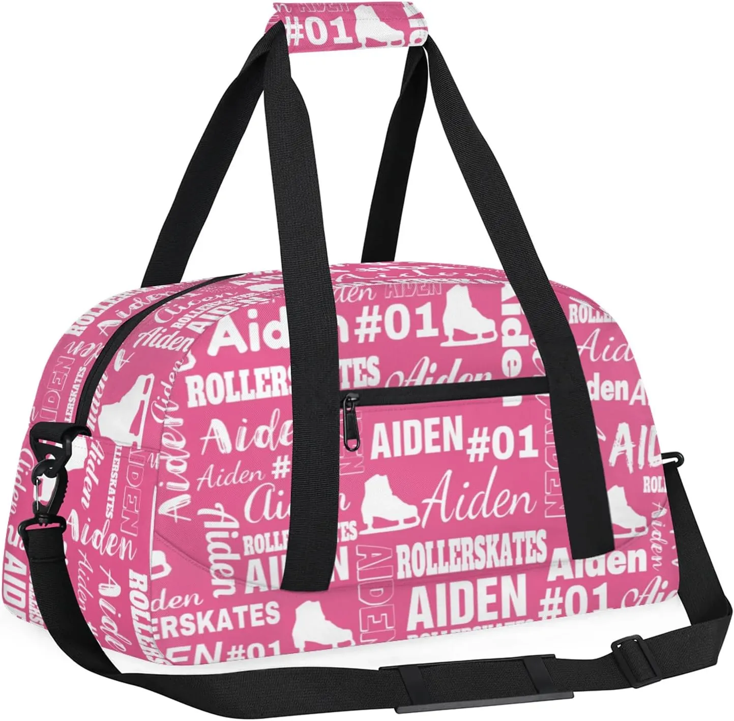 Custom Name Roller Skates Duffle Bag Personalized Number Sports Gym Bags Weekender Overnight Training Bag, Light Pink