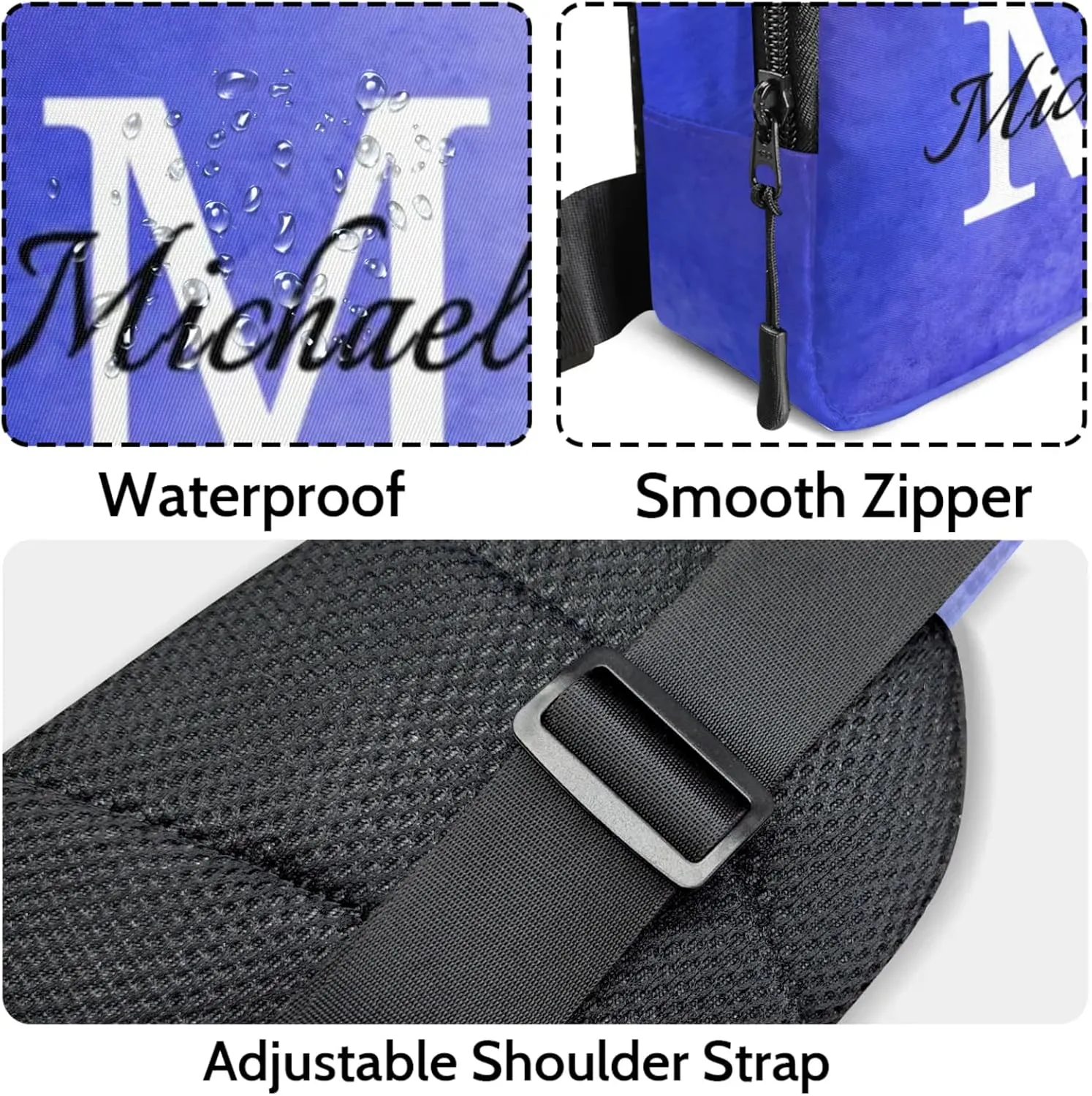 Custom Sling Bag Personalized Chest Bag Crossbody Bags with Initial Travel Shoulder Backpack for Outdoor Sports, Blue