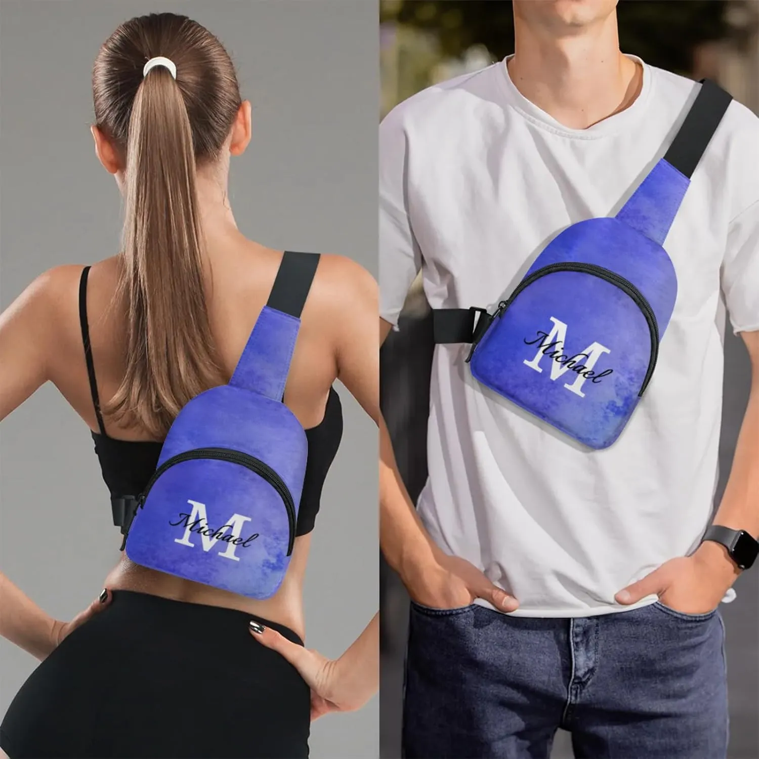 Custom Sling Bag Personalized Chest Bag Crossbody Bags with Initial Travel Shoulder Backpack for Outdoor Sports, Blue