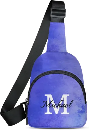 Custom Sling Bag Personalized Chest Bag Crossbody Bags with Initial Travel Shoulder Backpack for Outdoor Sports, Blue