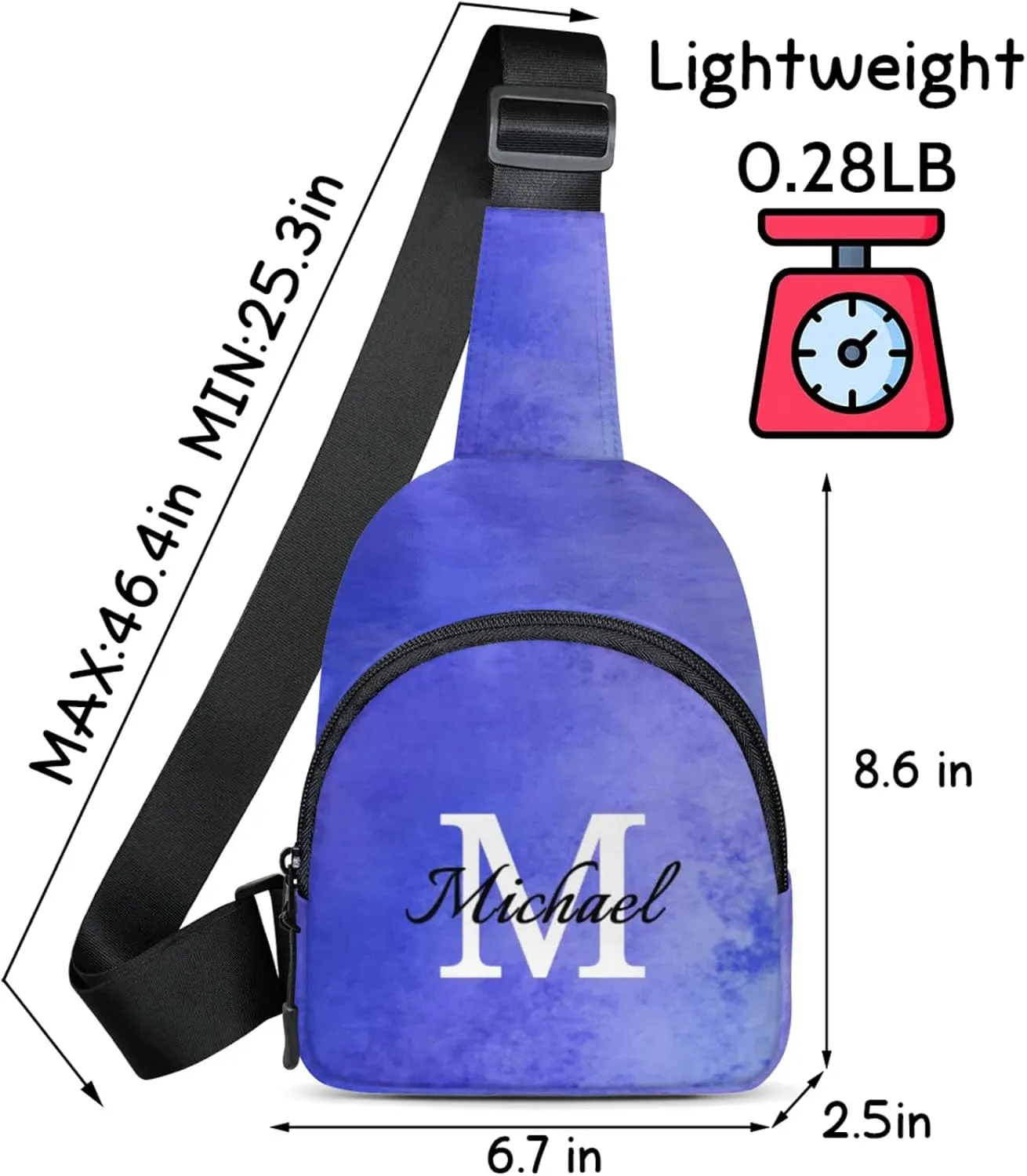 Custom Sling Bag Personalized Chest Bag Crossbody Bags with Initial Travel Shoulder Backpack for Outdoor Sports, Blue