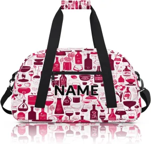 Custom Wine Small Gym Bag 18 inch for Women Men Personalized Abstract Drink Glasses Carry On Overnight Weekender Bag for Travel Work Dance Sport