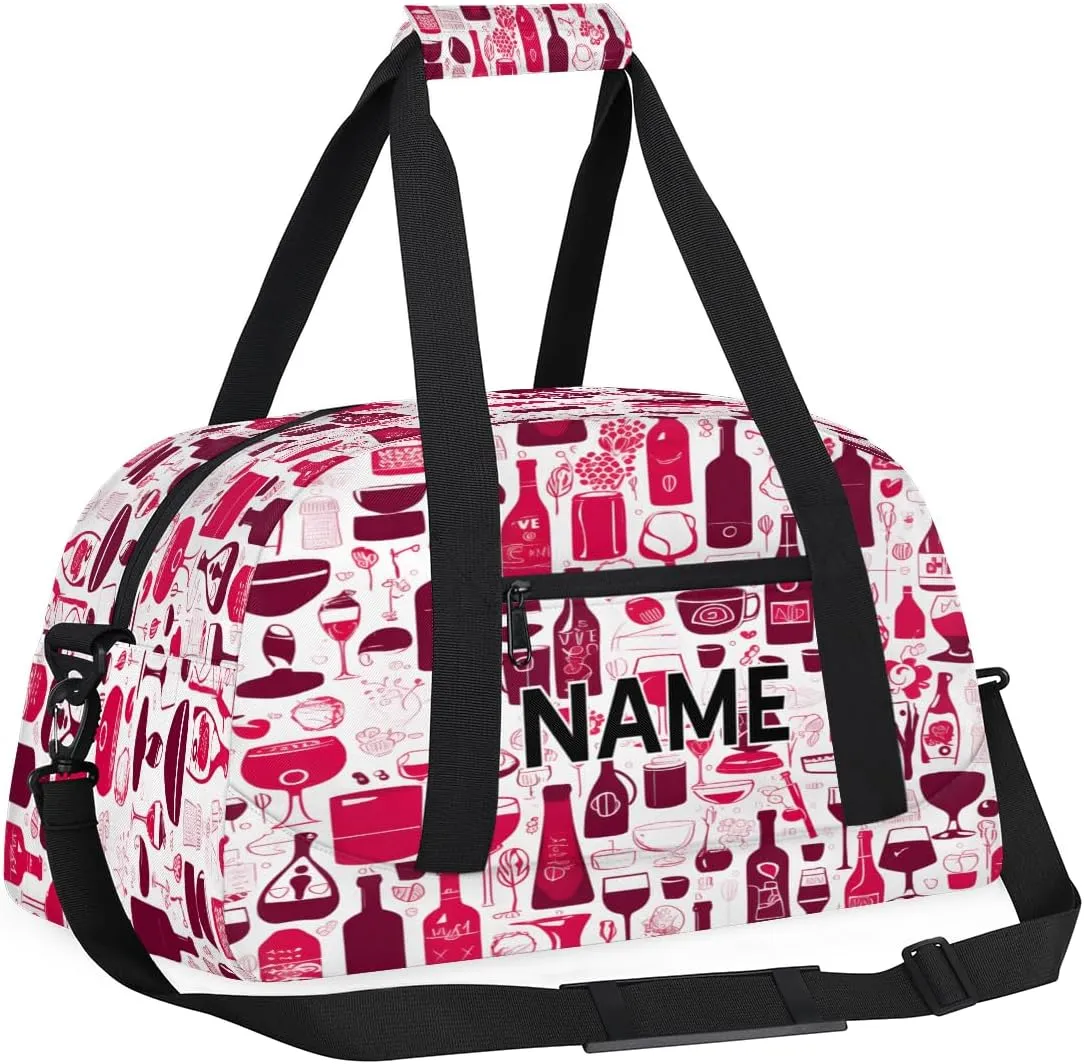 Custom Wine Small Gym Bag 18 inch for Women Men Personalized Abstract Drink Glasses Carry On Overnight Weekender Bag for Travel Work Dance Sport