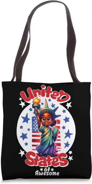 Cute American Stature of Liberty Design With American Flag Tote Bag