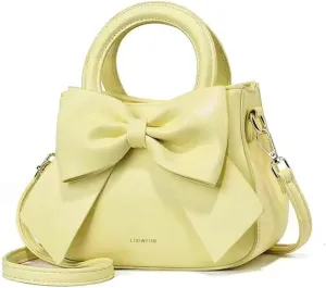 Cute Big Bow Top-handle Purse for Women Vegan Leather Shoulder Handbag Soft Work Shopper Crossbody Satchel