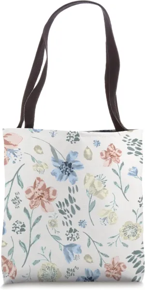 Cute Blue and Beige Floral Grandma Vibe Shabby Cottage Print Tote Bag
