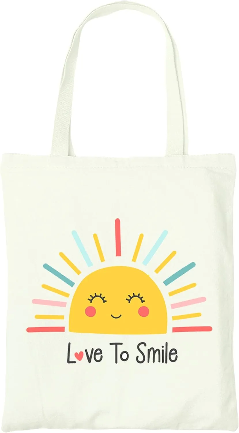 Cute Canvas Tote Bag for Women - Yellow Book Tote Bag - Inspirational Gifts for Women - Reusable Shopping Bags for Grocery Utility Teacher Book College Work (Happy Sun)