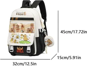 Cute Capybara Backpack Cartoon Bags Nylon Backpack with Mini Bag Kawaii Flap Backpacks Ita Bag