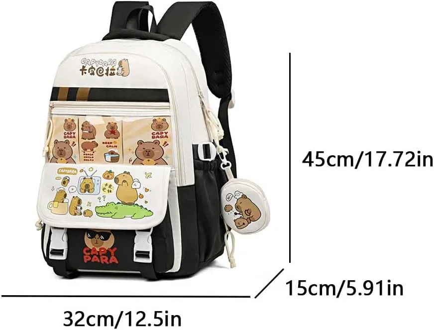 Cute Capybara Backpack Cartoon Bags Nylon Backpack with Mini Bag Kawaii Flap Backpacks Ita Bag