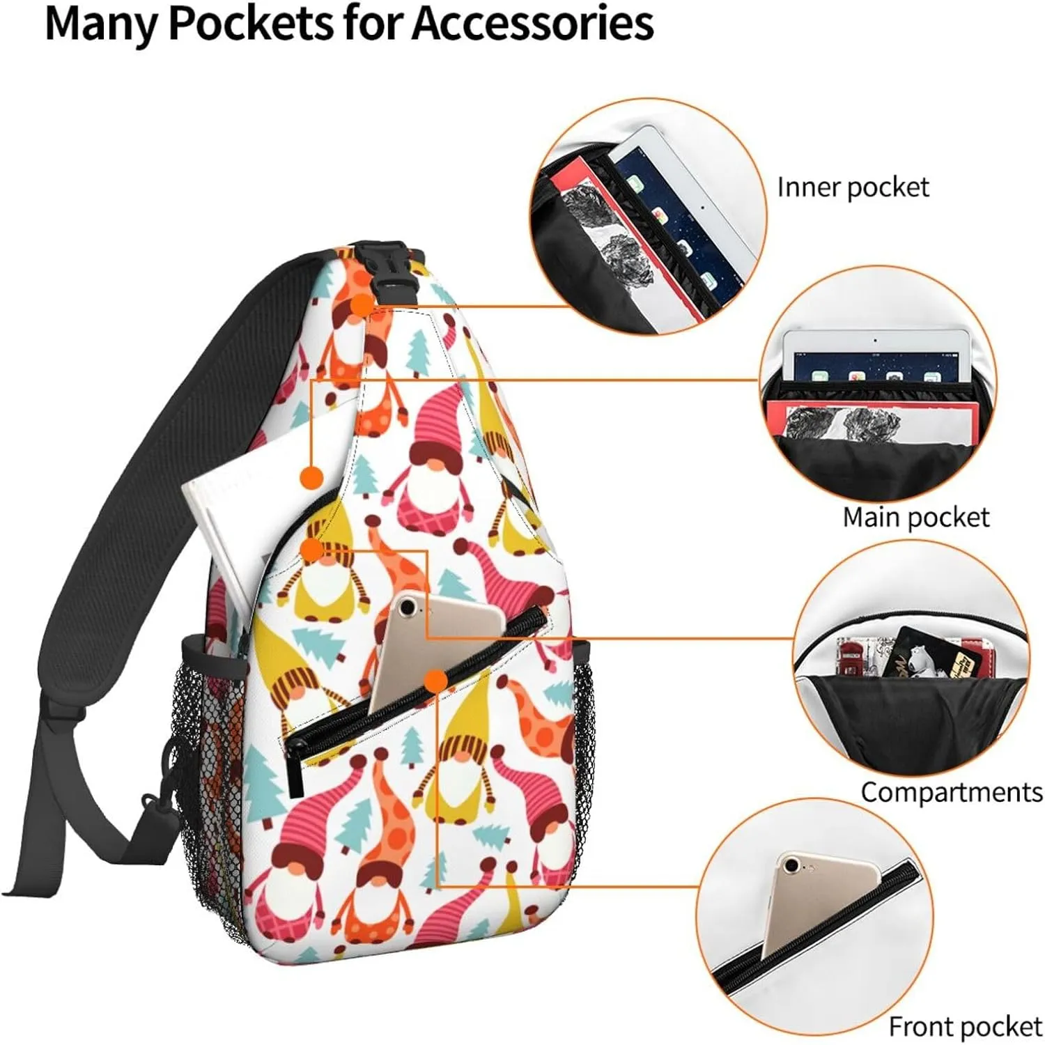 Cute Dwarf Christmas Tree Sling Bag For Women Crossbody Shoulder Bag Casual Daypack Backpacks Men Chest Bag Gym Cycling Travel Hiking