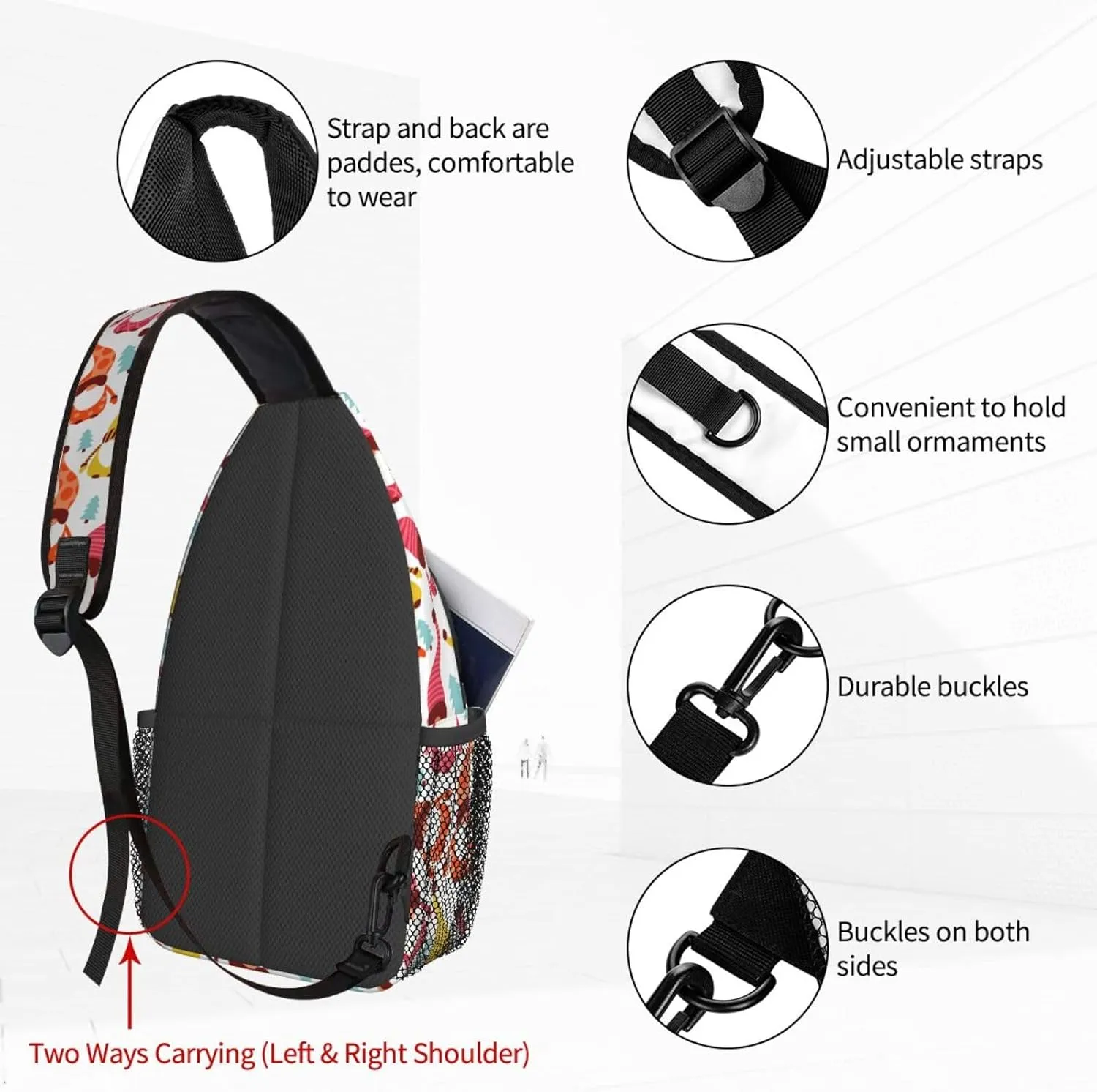Cute Dwarf Christmas Tree Sling Bag For Women Crossbody Shoulder Bag Casual Daypack Backpacks Men Chest Bag Gym Cycling Travel Hiking
