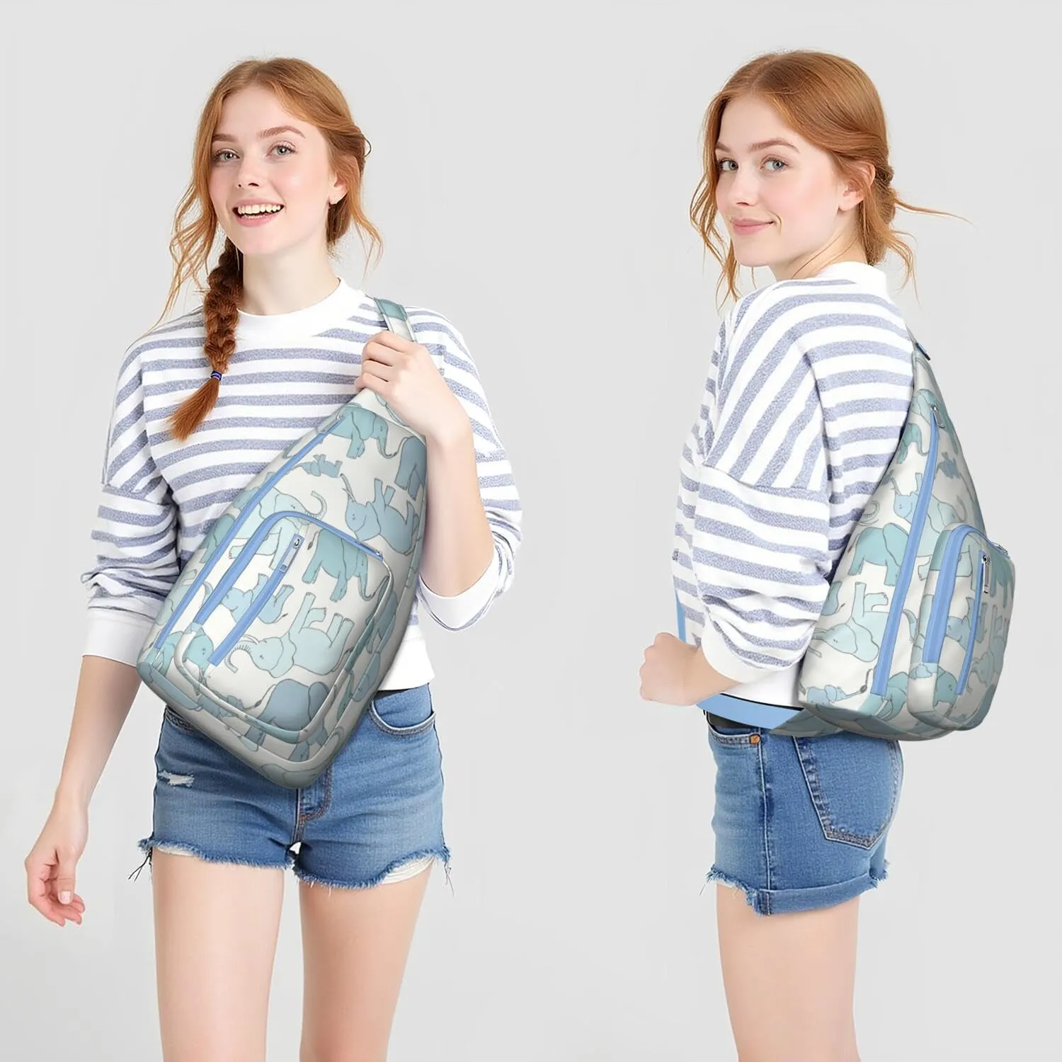 Cute Elephants Crossbody Bag Daypack for Women Men Lightweight Waterproof Sling Bag Backpack Hiking Cycling