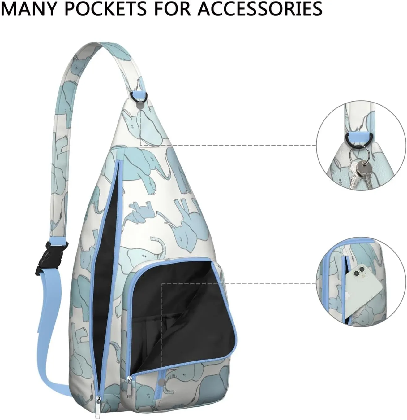 Cute Elephants Crossbody Bag Daypack for Women Men Lightweight Waterproof Sling Bag Backpack Hiking Cycling