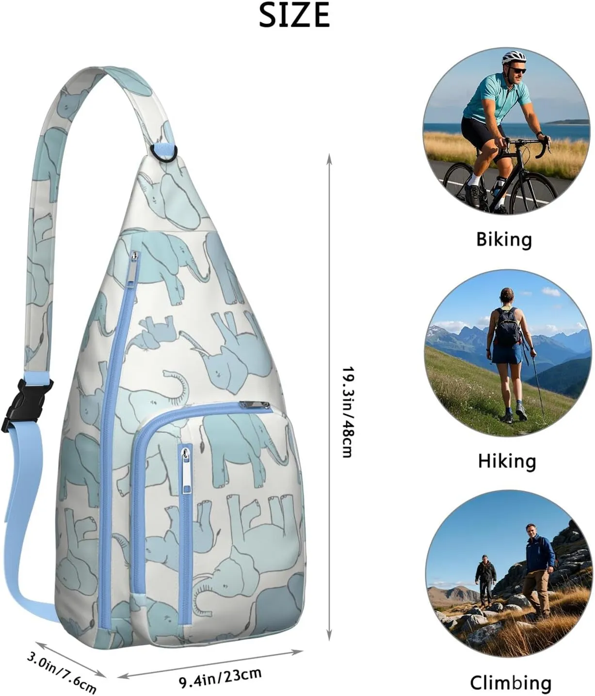 Cute Elephants Crossbody Bag Daypack for Women Men Lightweight Waterproof Sling Bag Backpack Hiking Cycling