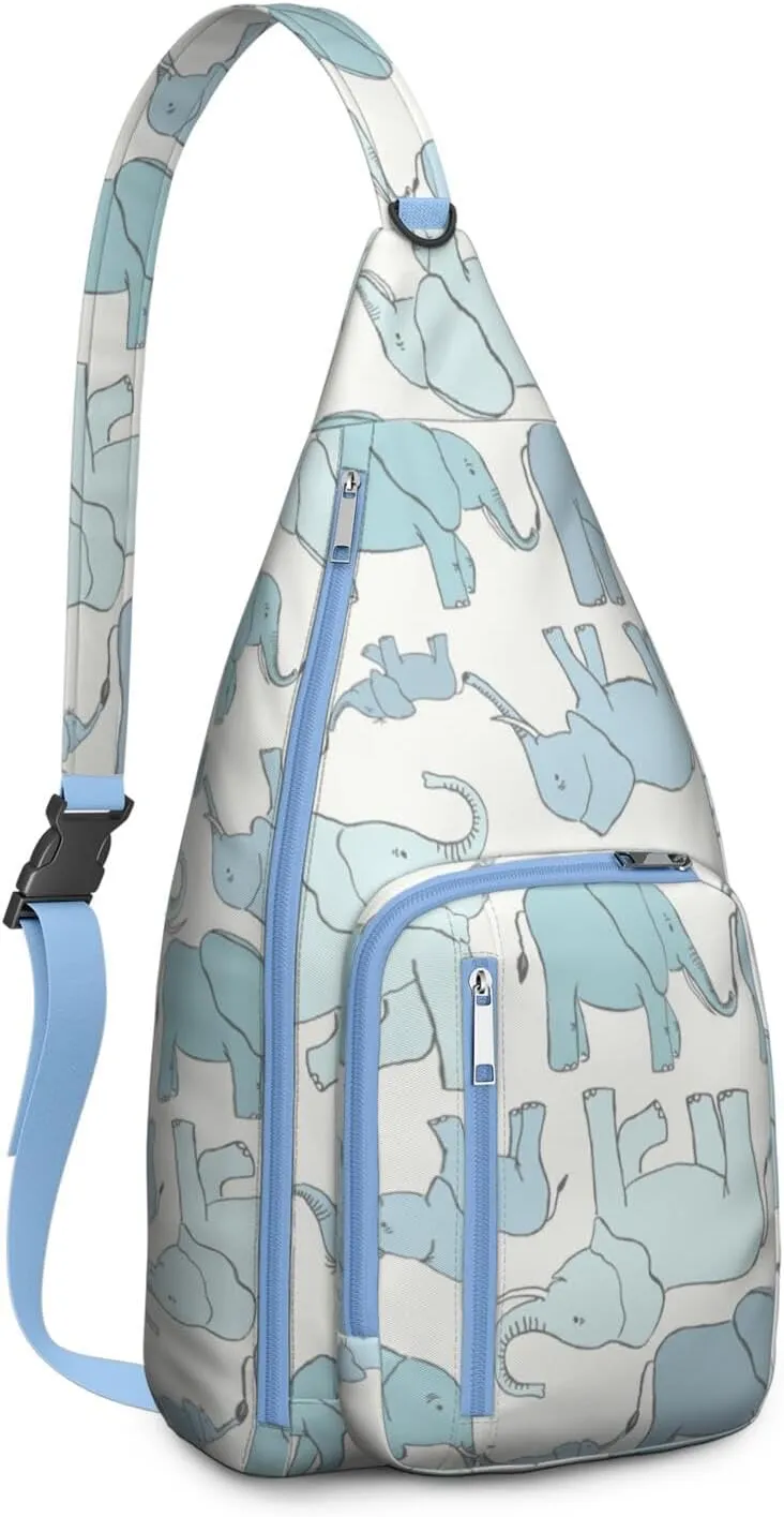 Cute Elephants Crossbody Bag Daypack for Women Men Lightweight Waterproof Sling Bag Backpack Hiking Cycling