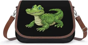Cute Green Alligator Printed Women's Crossbody Bags Novelty Purse Handbag Shoulder Bag For Women