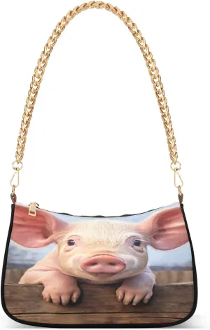 Cute Pig Shoulder Bag for Women, Handbag with Chain Strap, Soft Purse Tote Bag for Ladies