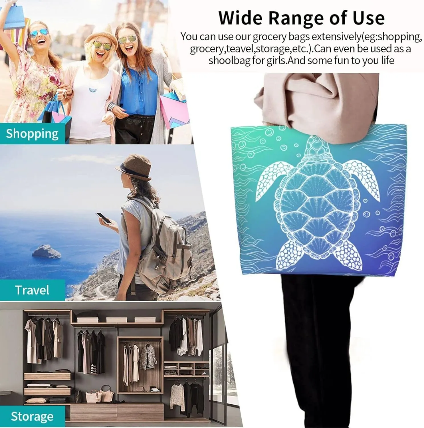 Cute Tote Bag Beach Canvas Bag Travel Reusable Grocery Shopping Bag Tote for Women Men