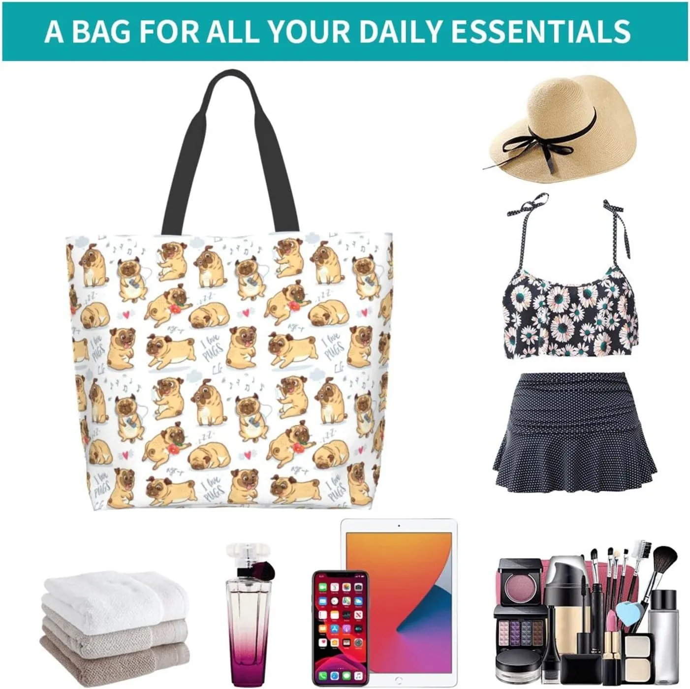 Cute Tote Bag Beach Canvas Bag Travel Reusable Grocery Shopping Bag Tote for Women Men