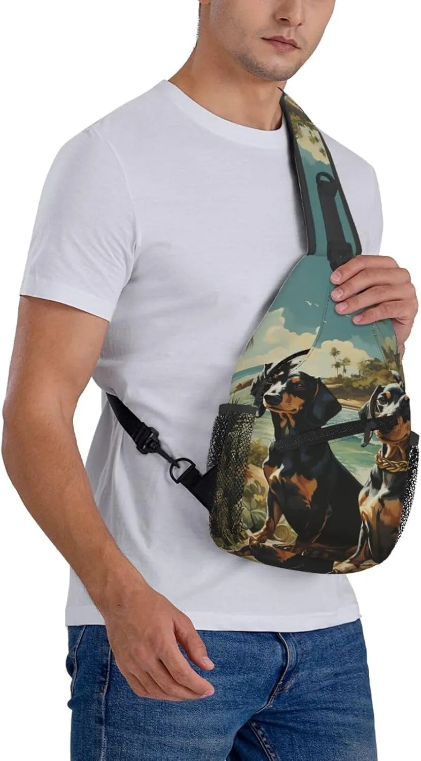 Dachshund Dog Bento Sling Bag Backpack For Men Cross Chest Bag Crossbody Shoulder Bag Travel Hiking Daypack