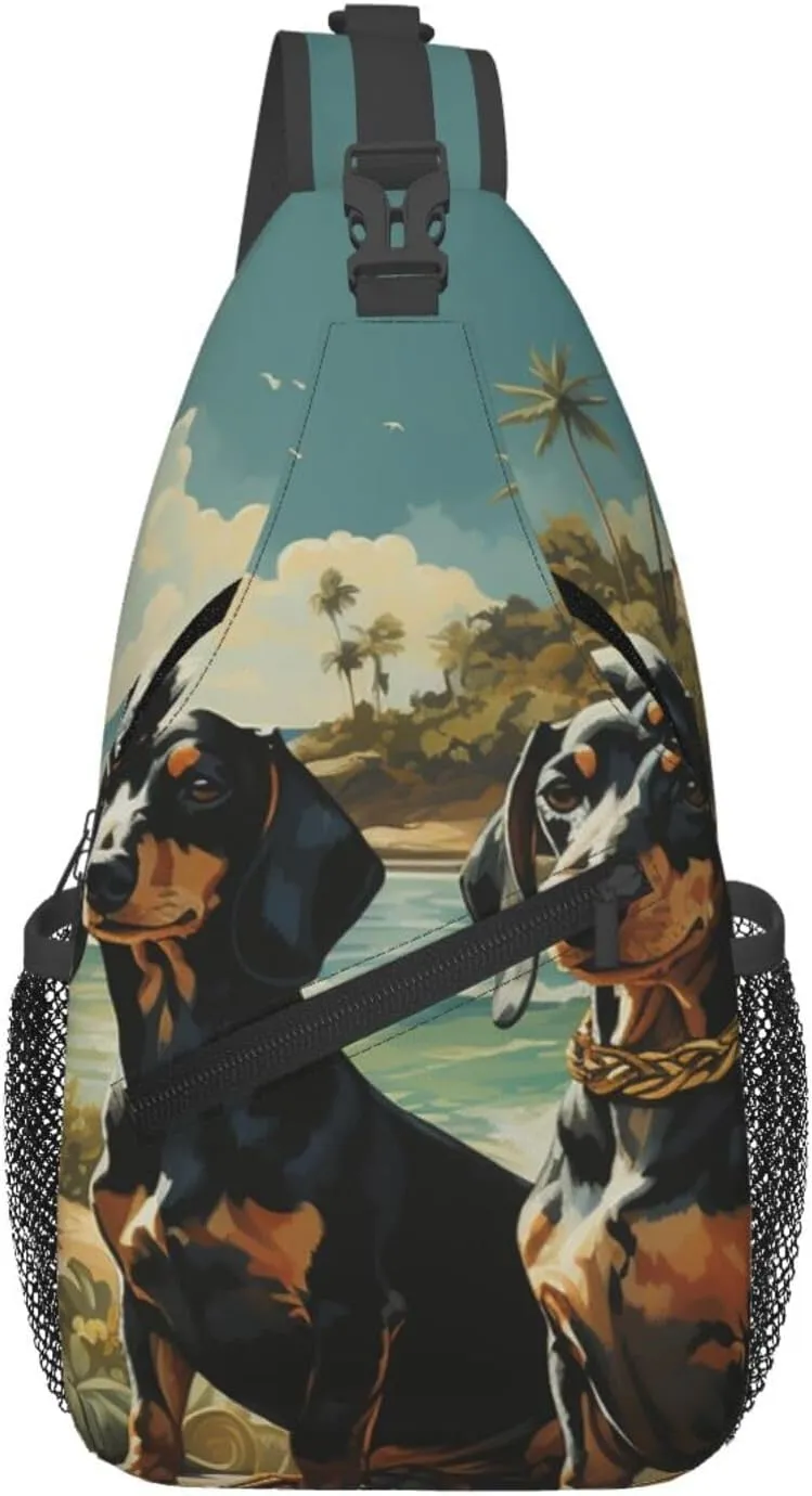 Dachshund Dog Bento Sling Bag Backpack For Men Cross Chest Bag Crossbody Shoulder Bag Travel Hiking Daypack