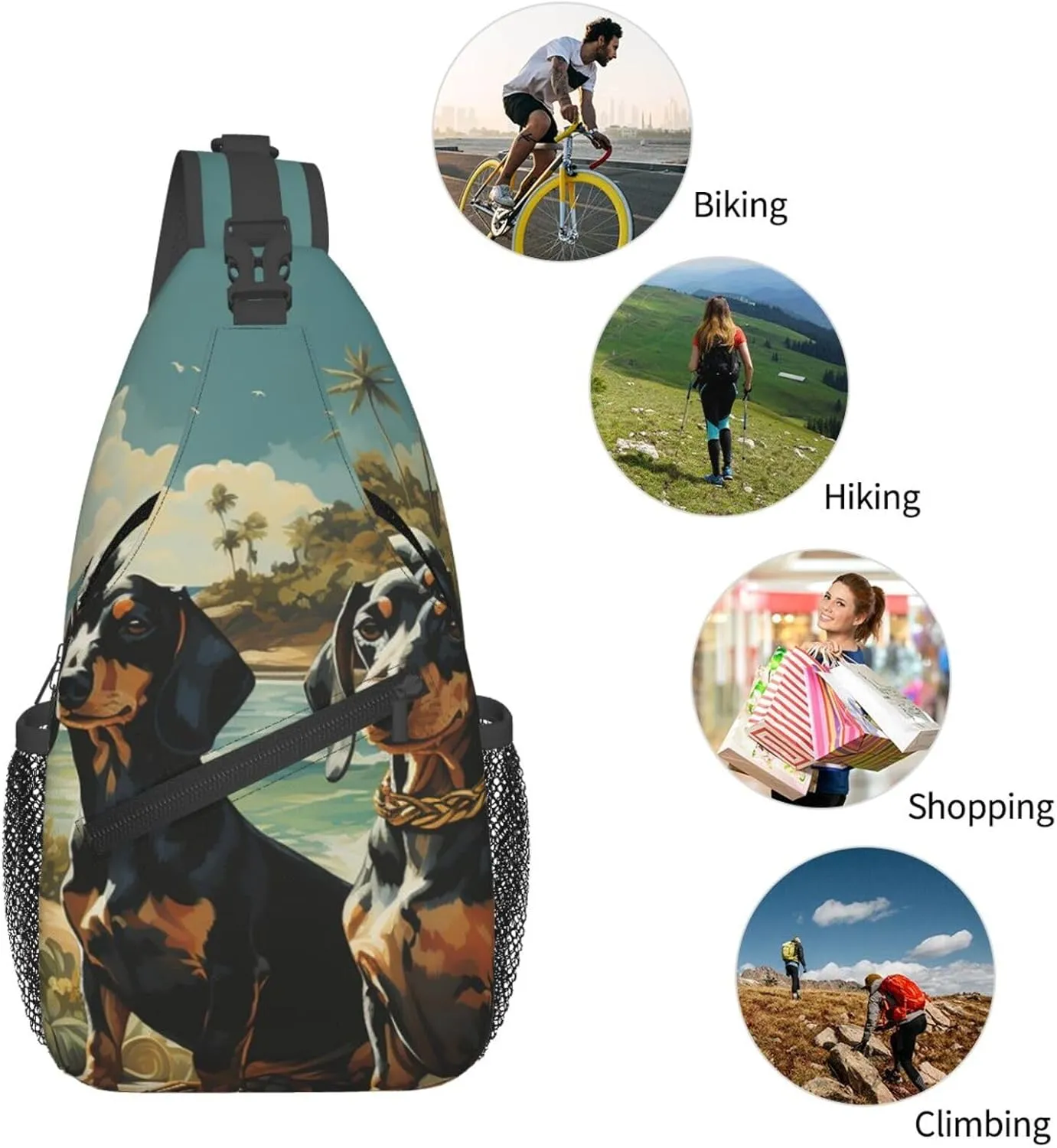 Dachshund Dog Bento Sling Bag Backpack For Men Cross Chest Bag Crossbody Shoulder Bag Travel Hiking Daypack
