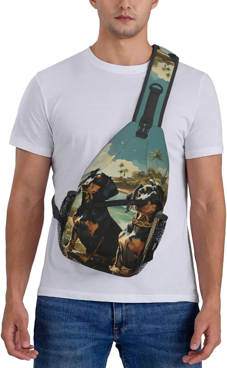 Dachshund Dog Bento Sling Bag Backpack For Men Cross Chest Bag Crossbody Shoulder Bag Travel Hiking Daypack