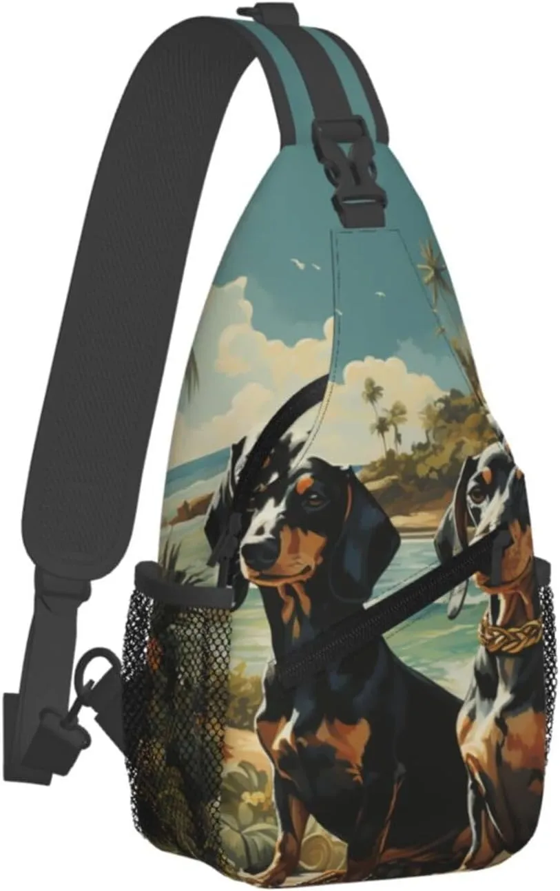 Dachshund Dog Bento Sling Bag Backpack For Men Cross Chest Bag Crossbody Shoulder Bag Travel Hiking Daypack