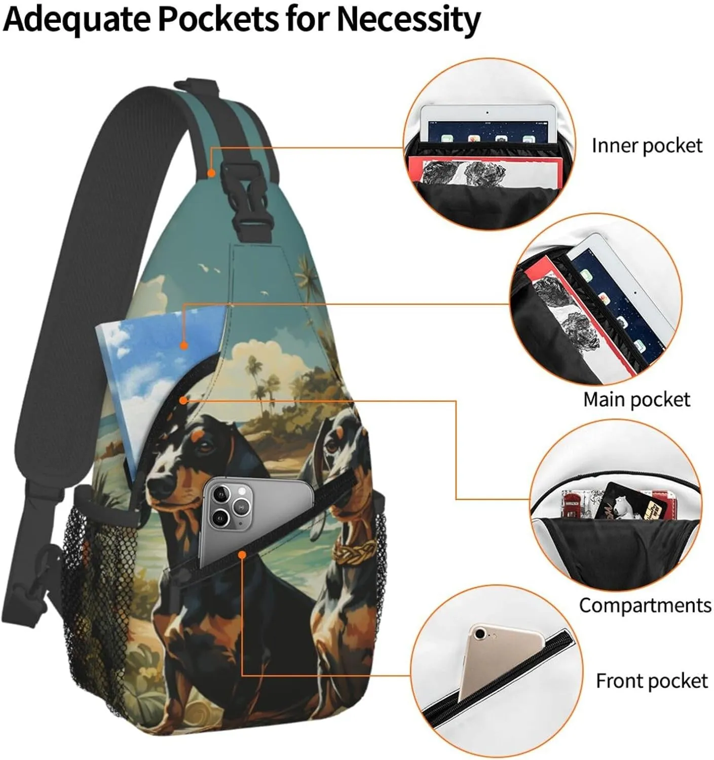Dachshund Dog Bento Sling Bag Backpack For Men Cross Chest Bag Crossbody Shoulder Bag Travel Hiking Daypack