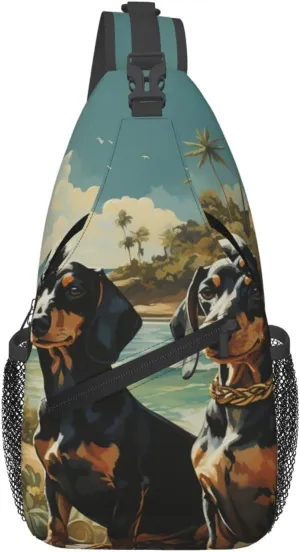 Dachshund Dog Bento Sling Bag Backpack For Men Cross Chest Bag Crossbody Shoulder Bag Travel Hiking Daypack