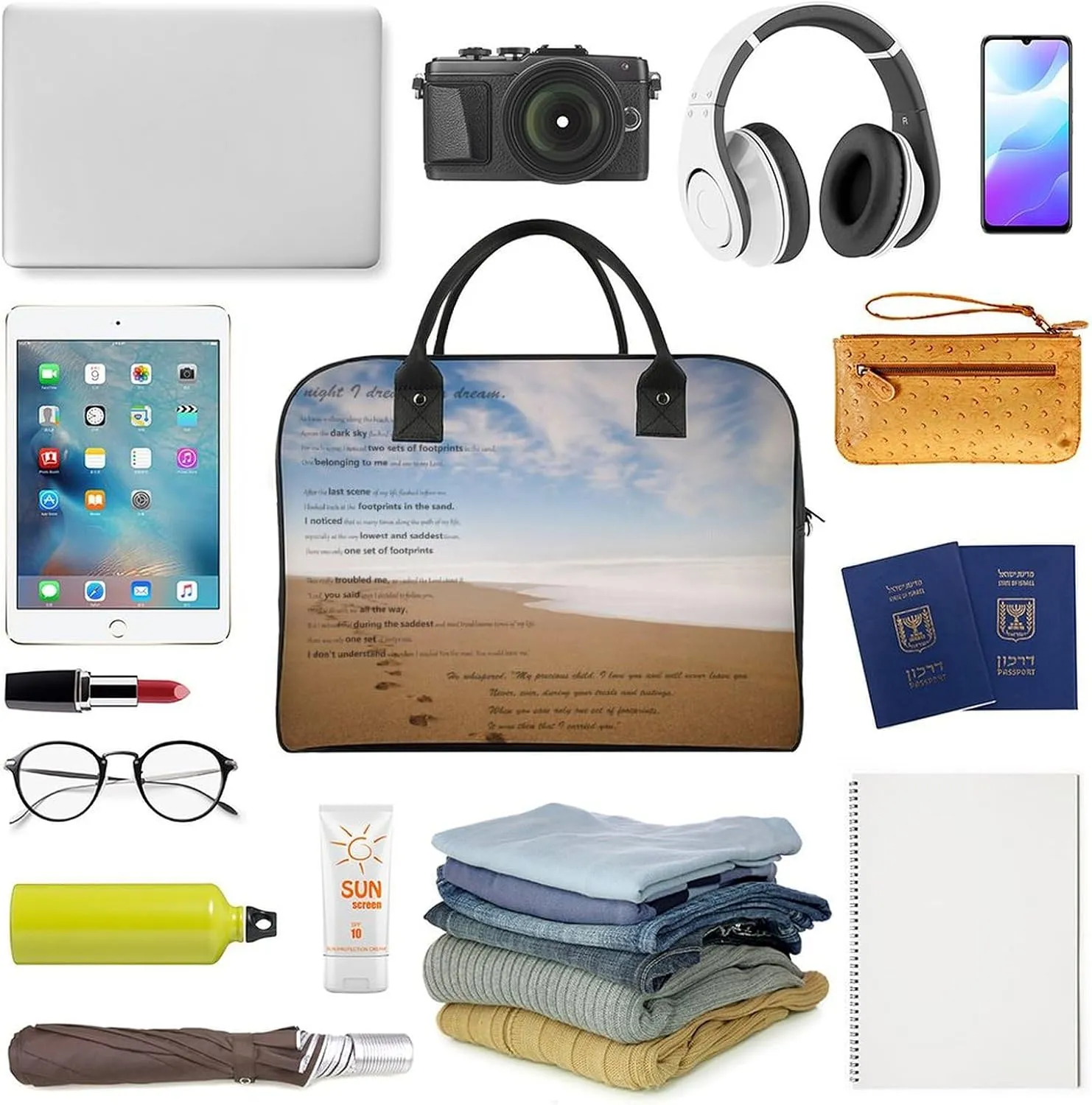 Daisy Flower Blue Travel Handbag with A Large Capacity Design That Can Be Reused
