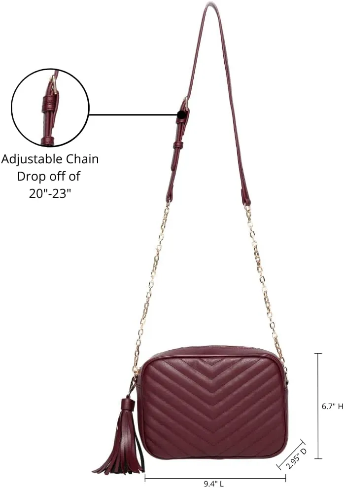 Daisy Rose Quilted Shoulder Cross Body Bag & Detachable Tassel, PU Vegan Leather