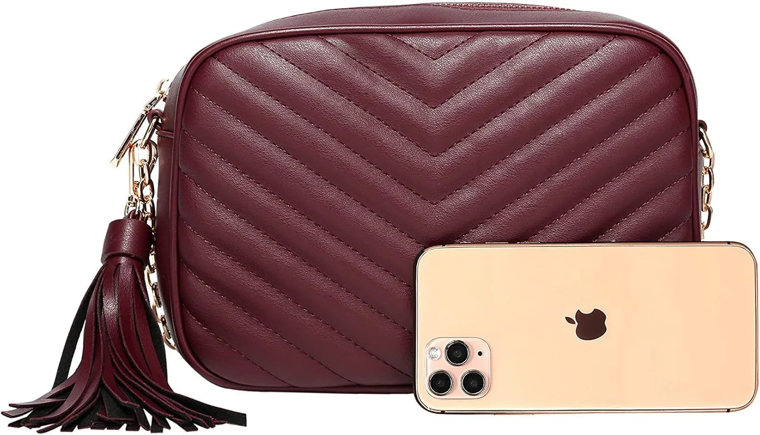 Daisy Rose Quilted Shoulder Cross Body Bag & Detachable Tassel, PU Vegan Leather