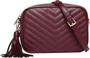 Daisy Rose Quilted Shoulder Cross Body Bag & Detachable Tassel, PU Vegan Leather
