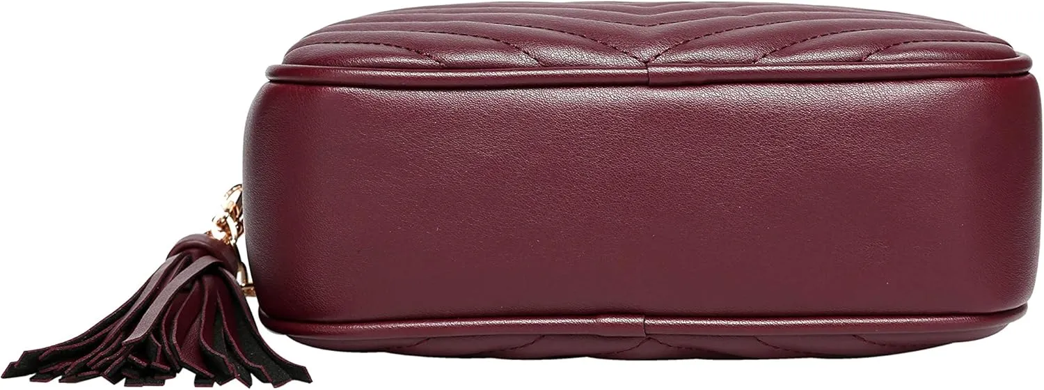 Daisy Rose Quilted Shoulder Cross Body Bag & Detachable Tassel, PU Vegan Leather