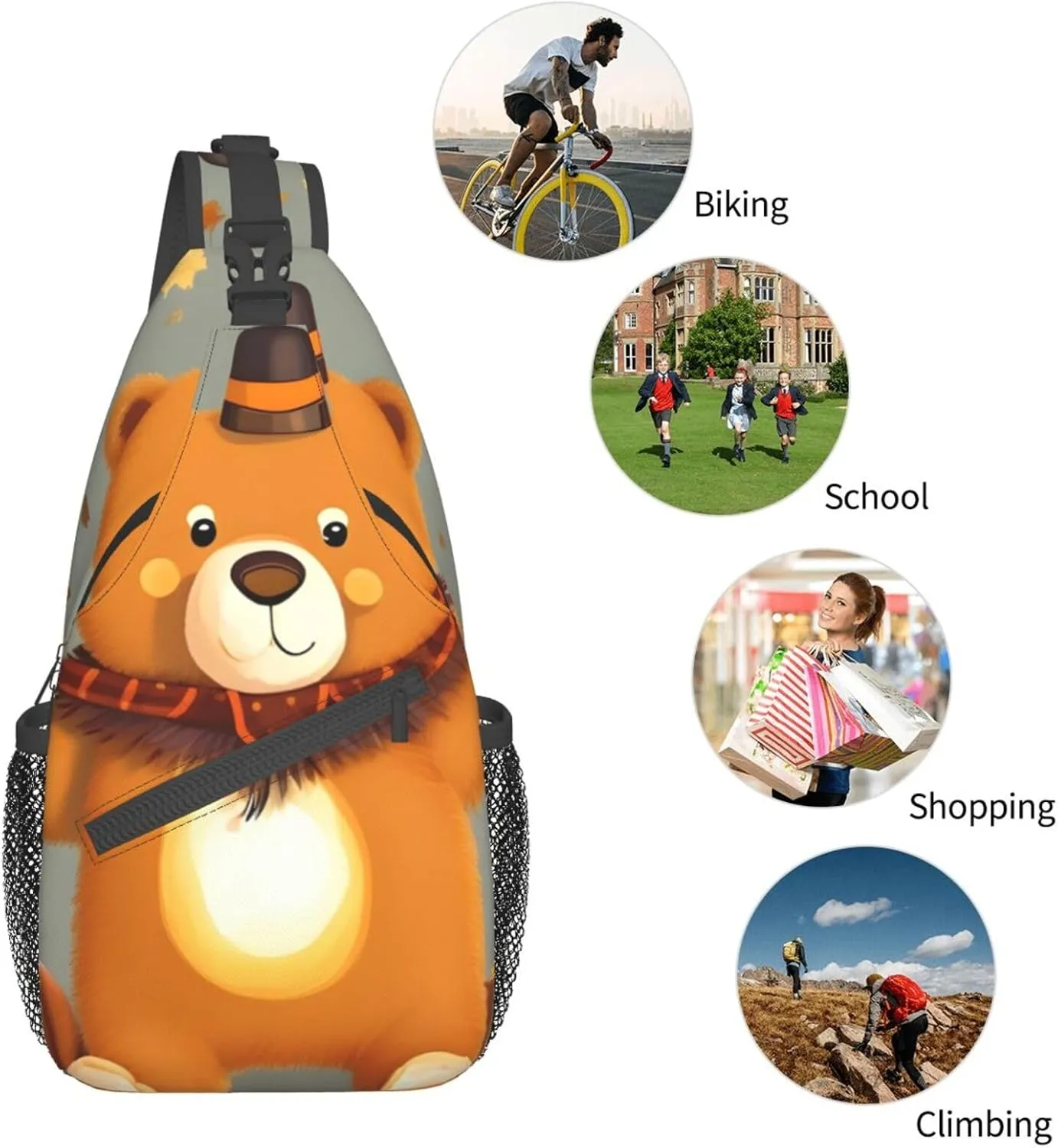Dancing Thanksgiving Bears Unisex Casual Diagonal Chest Bag,Multipurpose Crossbody Shoulder Bag Travel Hiking Daypack