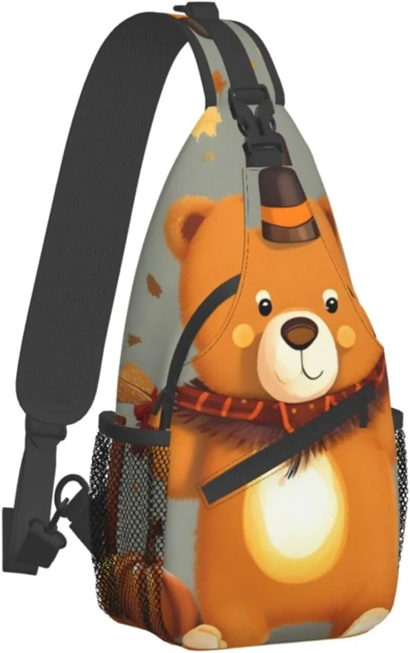 Dancing Thanksgiving Bears Unisex Casual Diagonal Chest Bag,Multipurpose Crossbody Shoulder Bag Travel Hiking Daypack
