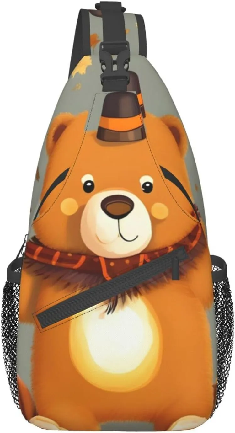 Dancing Thanksgiving Bears Unisex Casual Diagonal Chest Bag,Multipurpose Crossbody Shoulder Bag Travel Hiking Daypack