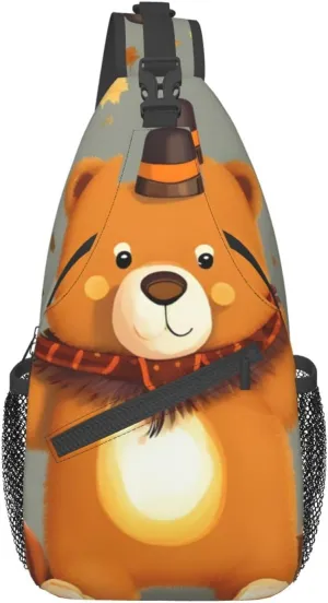 Dancing Thanksgiving Bears Unisex Casual Diagonal Chest Bag,Multipurpose Crossbody Shoulder Bag Travel Hiking Daypack