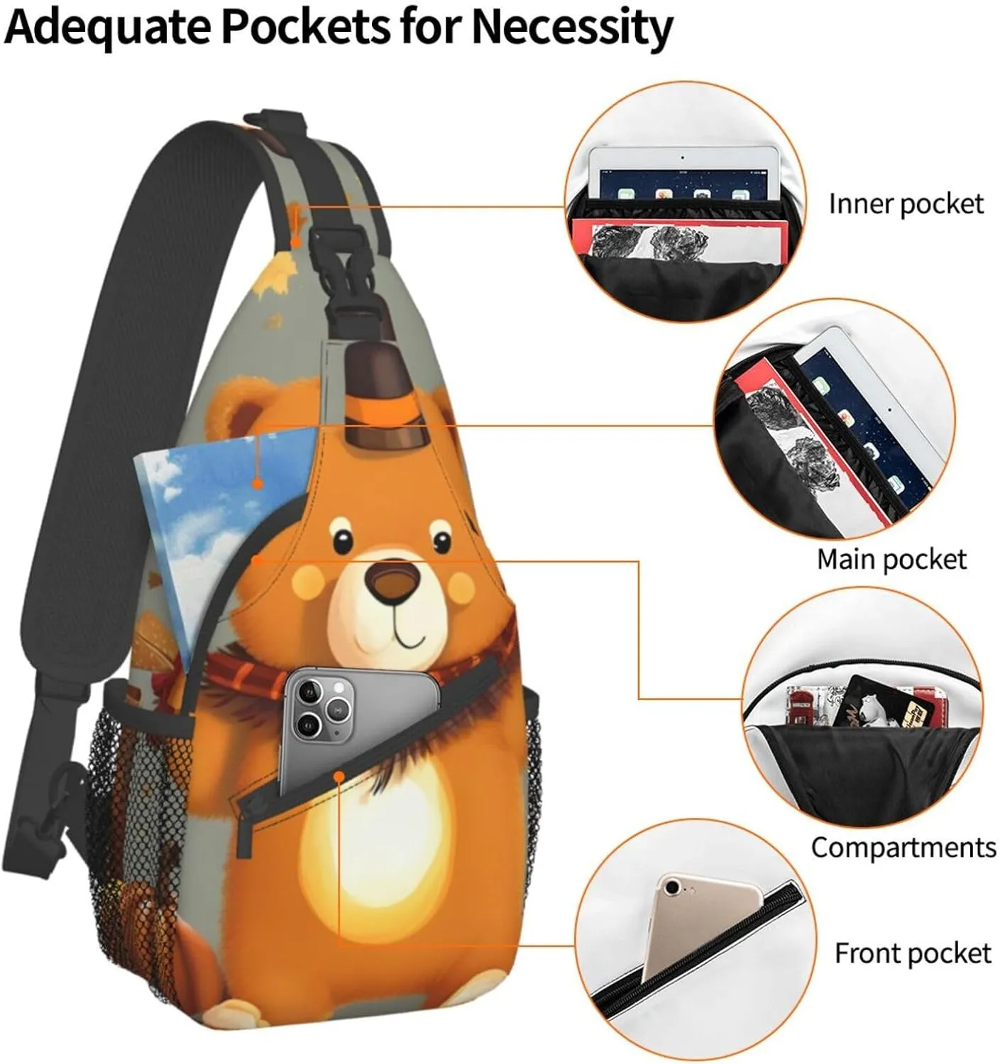 Dancing Thanksgiving Bears Unisex Casual Diagonal Chest Bag,Multipurpose Crossbody Shoulder Bag Travel Hiking Daypack
