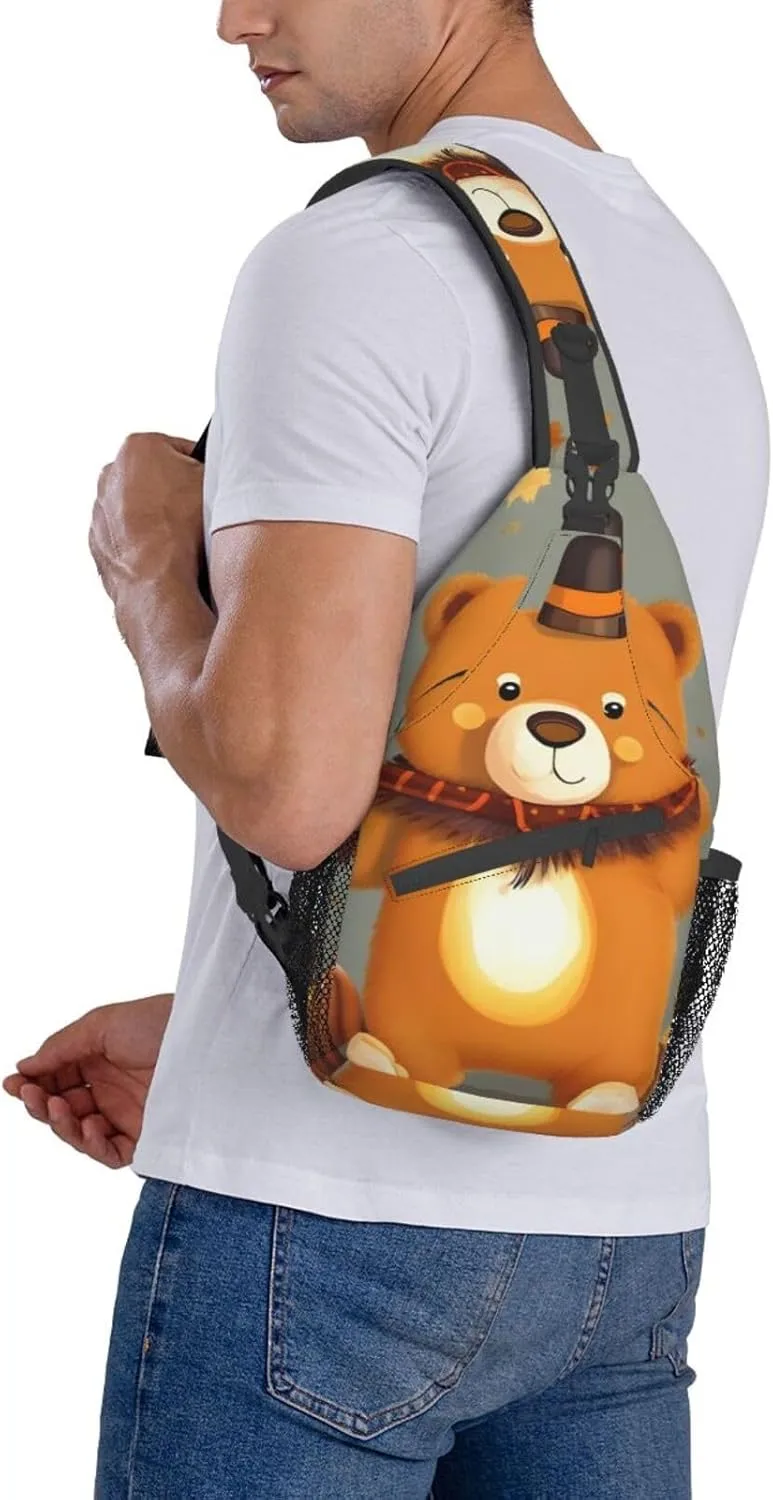 Dancing Thanksgiving Bears Unisex Casual Diagonal Chest Bag,Multipurpose Crossbody Shoulder Bag Travel Hiking Daypack