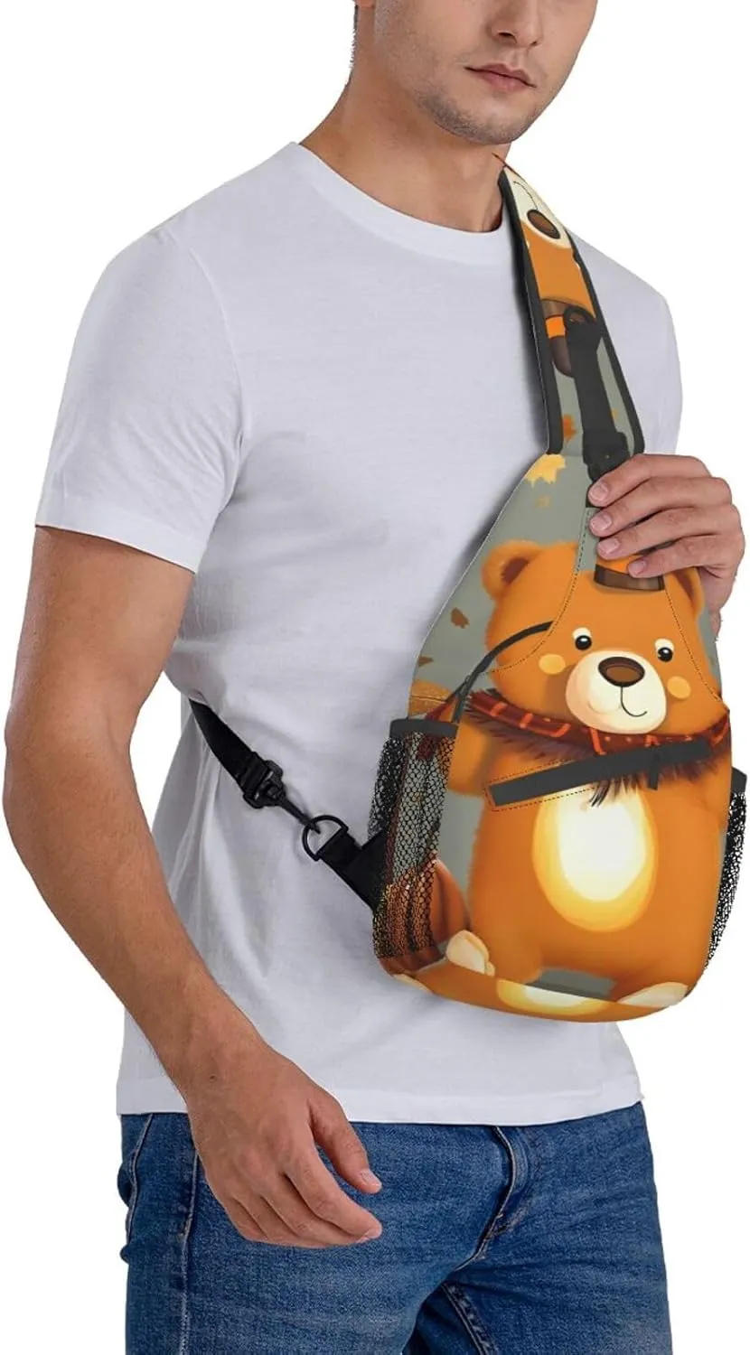 Dancing Thanksgiving Bears Unisex Casual Diagonal Chest Bag,Multipurpose Crossbody Shoulder Bag Travel Hiking Daypack